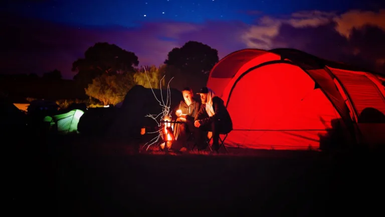 car camping outdoors with tent and best LED lantern