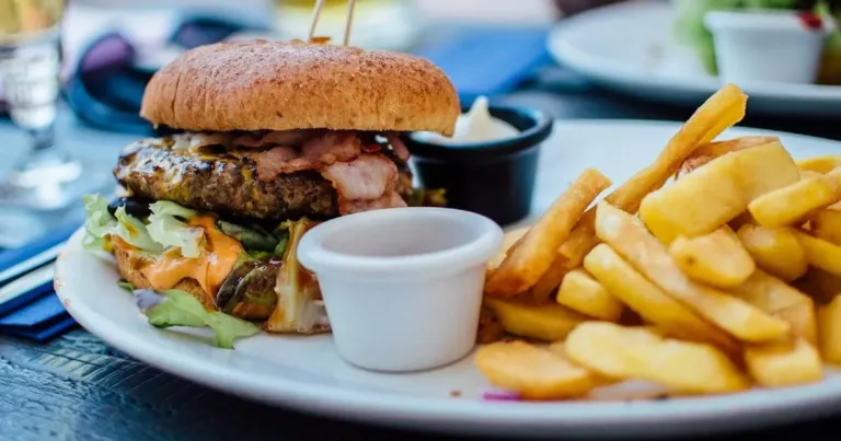 air fryer Benifits -air fried burger and fries served on plate